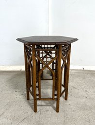Hexagonal Wood Side Table With Mashrabiya-Style Panels