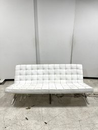 Chrome & White Barcelona-Style Sofa