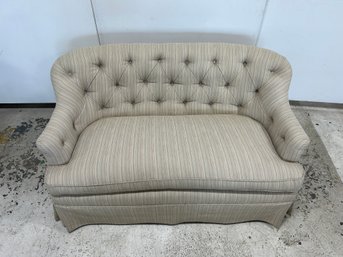 Tufted Tight Back Striped Loveseat With Skirt #1