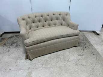 Tufted Tight Back Striped Loveseat With Skirt #2