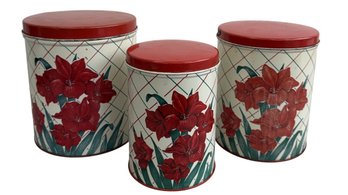 Vintage Tin Red Amaryllis Canister Set (3-Piece Set)