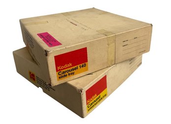 Vintage Kodak Carousel Slide Trays With Assorted Slides (2-Piece Set)