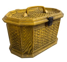 Vintage Ocher Lerner Faux Woven Wood Sewing Box