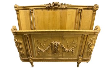 Vintage French Louis XVI-Style Carved Wood Bedframe (2-Piece Set)