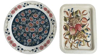Vintage Mid-Century American Folk Art Toleware Serving Trays (2-Piece Set)