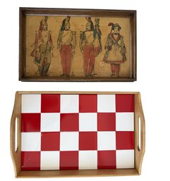 Modern Checkered Serving Tray & Vintage Military Print Tray (2-Piece Set)