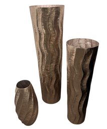 Sculptural Wave Copper Floor Vases (3-Piece Set)