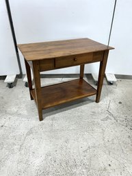 Vintage Fruitwood Table With Under Shelf And Drawer