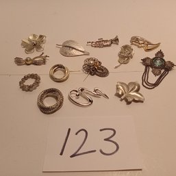 Vintage Silver Tone Brooch Lot