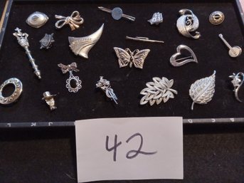 Large Silvertone Brooch Lot