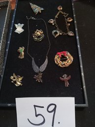 ASSORTED HOLIDAY JEWELRY - ANGELS, XMAS, ETC