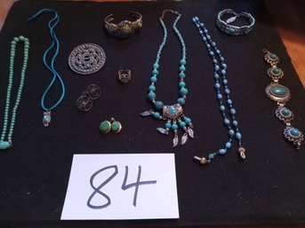 SOUTHWESTERN STYLE JEWELRY LOT - SOME STERLING, BARSE BRACELET