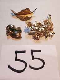 3 DESIGNER BROOCHES (BSK, CORO)