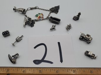 STERLING SILVER CHARM BRACELET & EXTRA STERLING CHARMS
