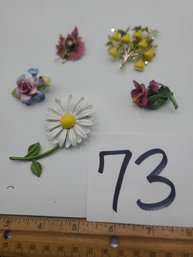 ENAMEL FLOWER BROOCH LOT