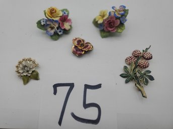 ENAMEL FLOWER BROOCH LOT