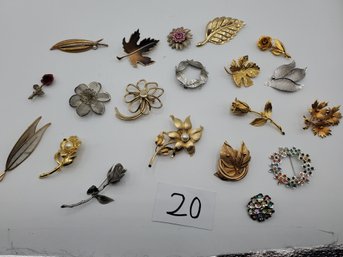 FLOWER/LEAF BROOCH LOT 20 PCS