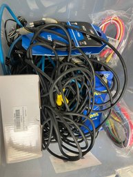 BUCKET OF CABLES/CORDS HDMI/USBPOWER SUPPLIESMIDIPATCH CABLES