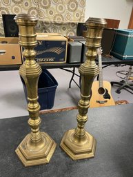2 VERY LARGE BRASS CANDLESTICKS