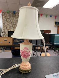 HEAVY TRANSFERWARE LAMP W/BRASS BASE - VERY PRETTY