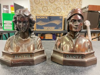 BRONZE BOOKENDS - DANTE & BEATRICE