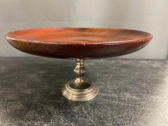 WOOD PEDESTAL BOWL WITH STERLING SILVER BASE