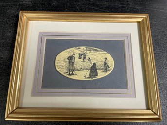 STEPHEN BARLOW FRAMED ENGRAVING PRINT VICTORIAN GOLF SCENE