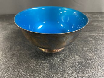 REED & BARTON BLUE ENAMEL BOWL