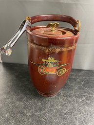 LEATHER WRAPPED ICE BUCKET W/TONGS