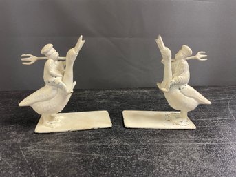 CHEF RIDING GOOSE BOOKENDS - INDIA