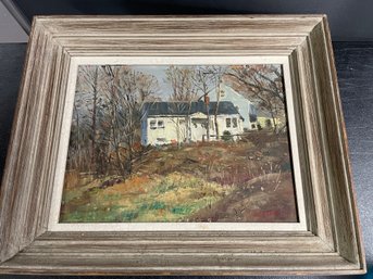 NEW ENGLAND - LATE FALL OIL PAINTING - CANT MAKE OUT ARTIST. SEE PICS