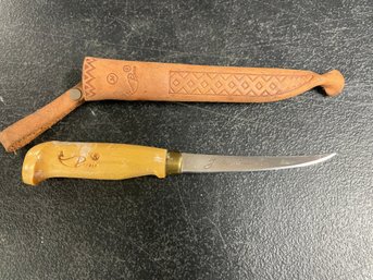 J. MARTTIINI (FINLAND) CUSTOM HUNTING FILET KNIFE LEATHER SHEATH