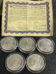 LOT OF 5 1884-O MORGAN SILVER DOLLARS