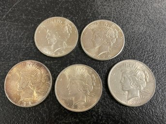 5 SILVER PEACE DOLLARS 1922, 1923, 1924, 1925