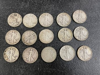 LOT OF 15 WALKING LIBERTY SILVER HALF DOLLARS