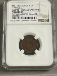 1863 CIVIL WAR TOKEN INDIAN/CROSSED CANNONS
