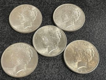 5 SILVER PEACE DOLLARS 1922/1923/1924