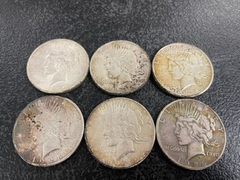 6 SILVER PEACE DOLLARS 1925/1926/192819341935