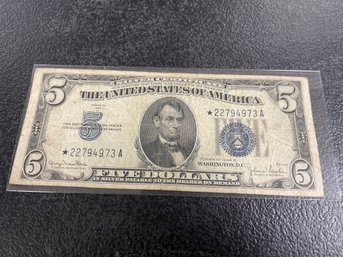1934-D $5 BLUE SEAL STAR NOTE