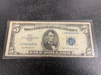 1953 STAR NOTE $5 BLUE SEAL