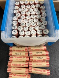 69 ROLLS LINCOLN CENTS 1940-1944