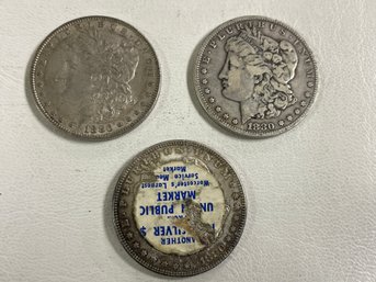 LOT OF (3) MORGAN SILVER DOLLARS - WORCESTER MA SEE PIC