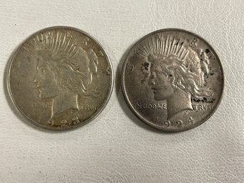 2 SILVER PEACE DOLLARS 1923-S/1924