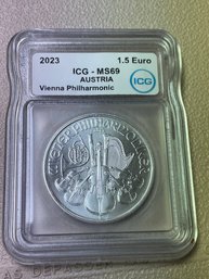 ICG MS69 .999 FINE SILVER VIENNA PHILHARMONIC 1OZ