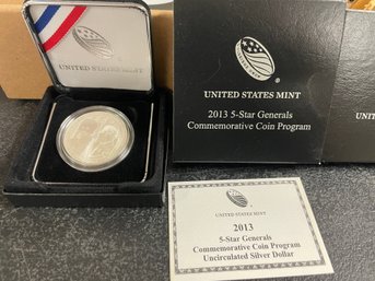 2013-W 5 STAR GENERAL COMMEMORATIVE UNCIRCLATED SILVER DOLLAR
