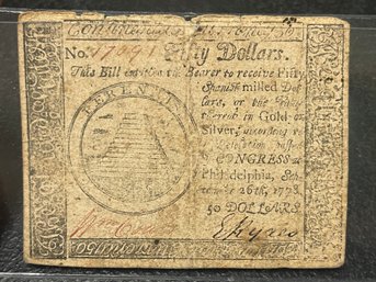 1778 COLONIAL PAPER CURRENCY $50