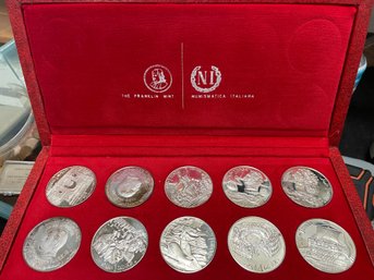 .925 STERLING SILVER 1969 TUNISIA 10PC DINAR SET - FRANKLIN MINT 200G