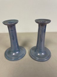 PAIR JAPAN SHOFU LUSTERWARE CANDLESTICKS