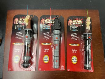 Complete Set Of 3 STAR WARS EPISODE 1 Battle Saber Qui-Gon Jinn, Darth Maul, Obi-Wan