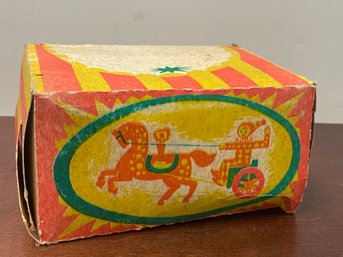 WINDUP TIN TOY CLOWN IN BOX DONKEY